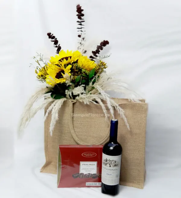 arreglo-floral-para-mujeres-con-girasoles-y-vino